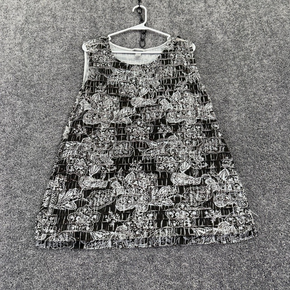 CJ Banks Tank Top Womens 2X Black Floral Sequin Jersey Plus Size Summer Casual